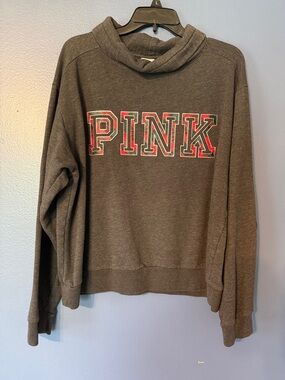 PINK Victorias Secret Charcoal Gray Cowl Neck Sweatshirt Cozy Minimalist Preppy
